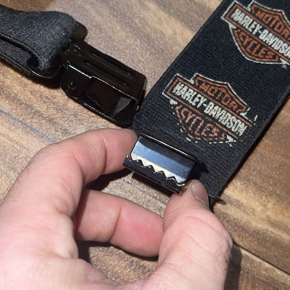 Vintage Harley Davidson Motorcycle Black Orange Logo / Elastic Suspenders - Picture 8 of 10